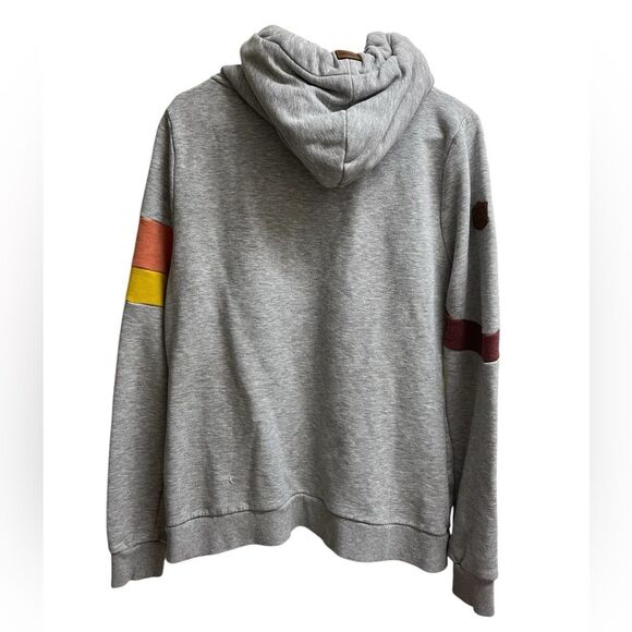 WANAKOME Abigail Hooded Sweatshirt in Heather Grey Orange Striped SZ L - Picture 3 of 4